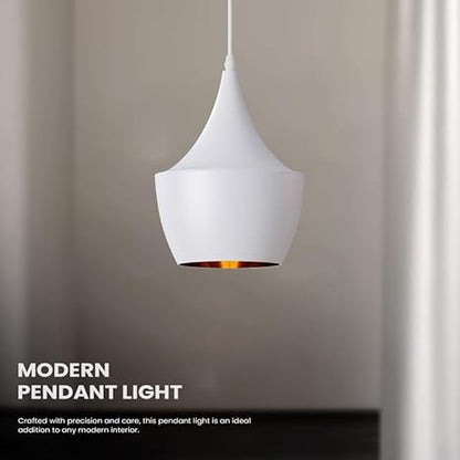 White Pendant Light with Gold Inner Shade – E27 - photo 3