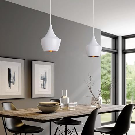 White Pendant Light with Gold Inner Shade – E27 - photo 7