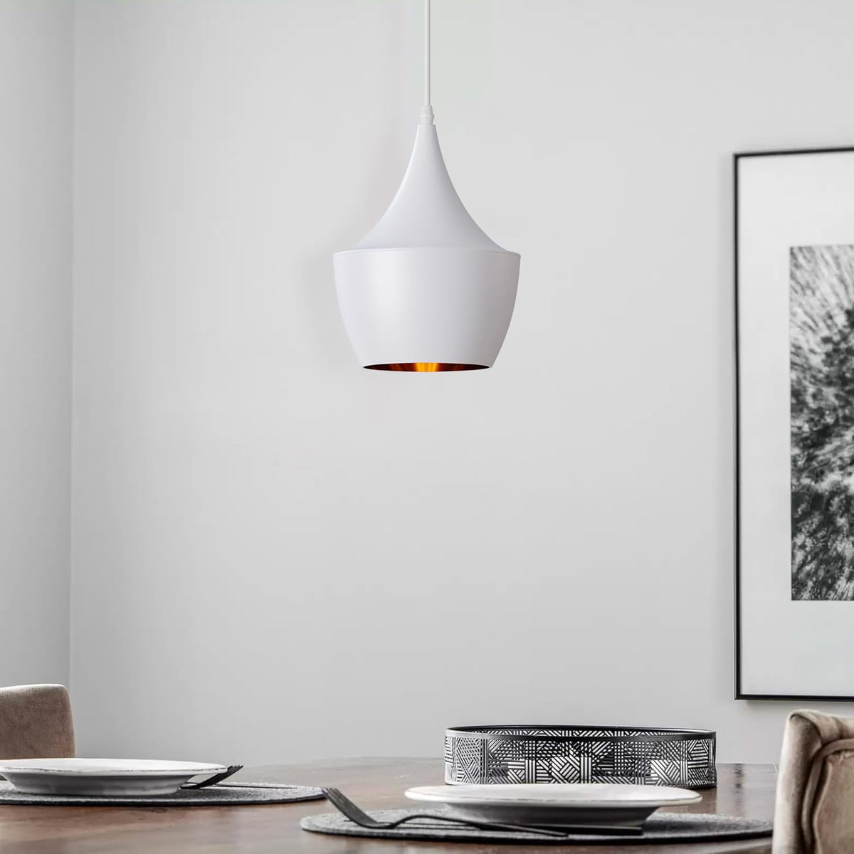 White Pendant Light with Gold Inner Shade – E27 - photo 2