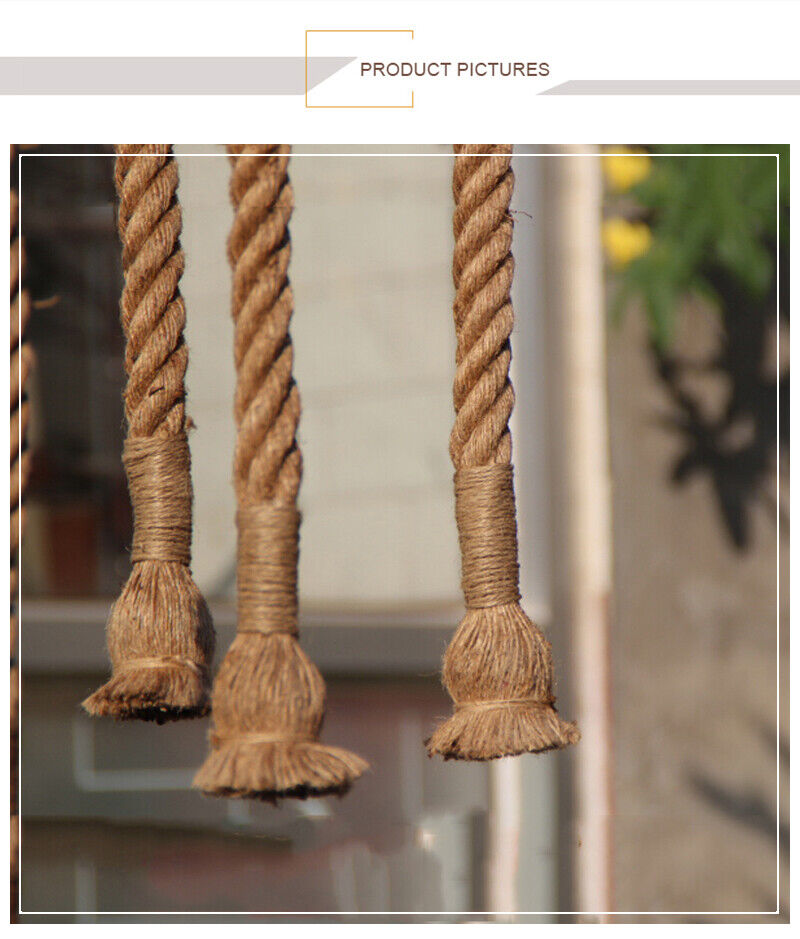 3-Head Rope Ceiling Pendant – Tasselled Hemp Ropes, Black Bar, E27 - photo 3