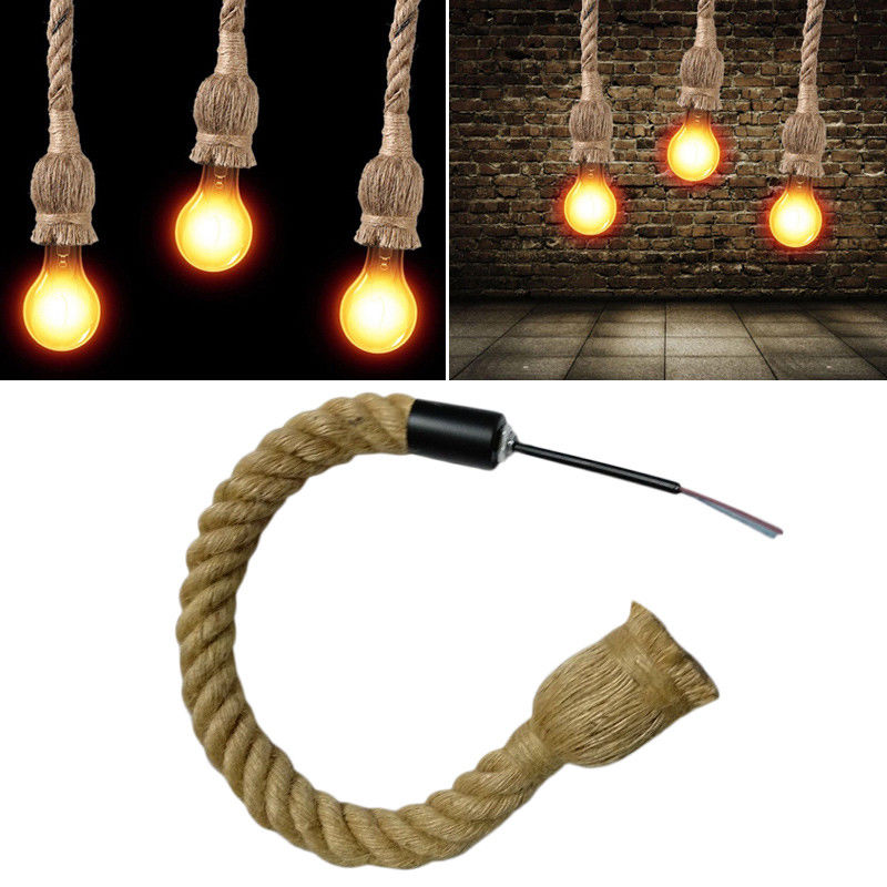 3-Head Rope Ceiling Pendant – Tasselled Hemp Ropes, Black Bar, E27 - photo 6