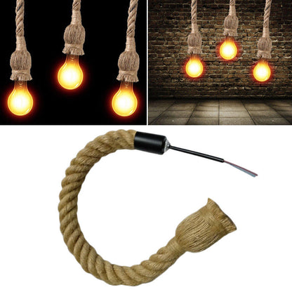3-Head Rope Ceiling Pendant – Tasselled Hemp Ropes, Black Bar, E27 - photo 6