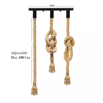 3-Head Rope Ceiling Pendant – Tasselled Hemp Ropes, Black Bar, E27 - Hemp, No Shade, Without Bulb