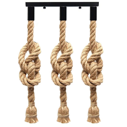 3-Head Rope Ceiling Pendant – Tasselled Hemp Ropes, Black Bar, E27 - photo 2