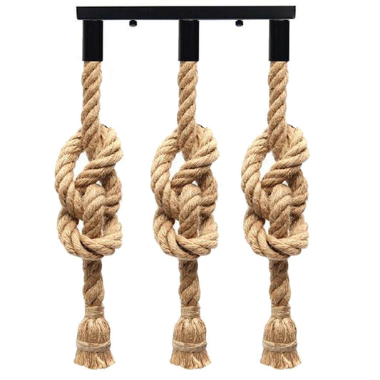 3-Head Rope Ceiling Pendant – Tasselled Hemp Ropes, Black Bar, E27 - photo 2