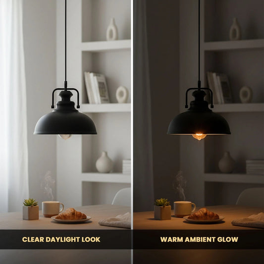Industrial Dome Pendant Light – Black Fitting, 15 Shade Colours, E27 - photo 2