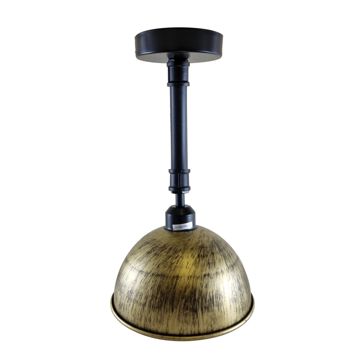 Industrial Short Pipe Ceiling Light – Dome, Cone or Barn Shade - Black, Dome 21 cm Brushed Brass, 10 cm Pipe, Without Bulb