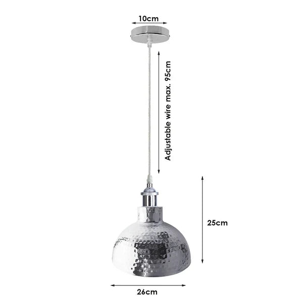 Chrome Pendant Light – E27, Choice of Metal Shades or Wire Cage - photo 11