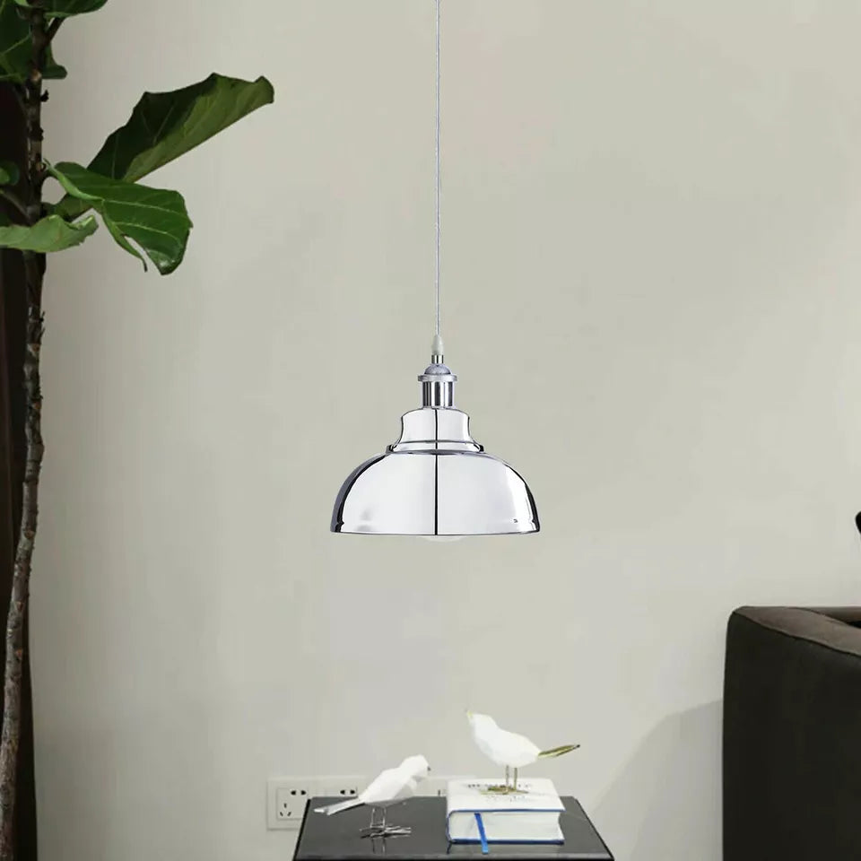 Chrome Pendant Light – E27, Choice of Metal Shades or Wire Cage - photo 3
