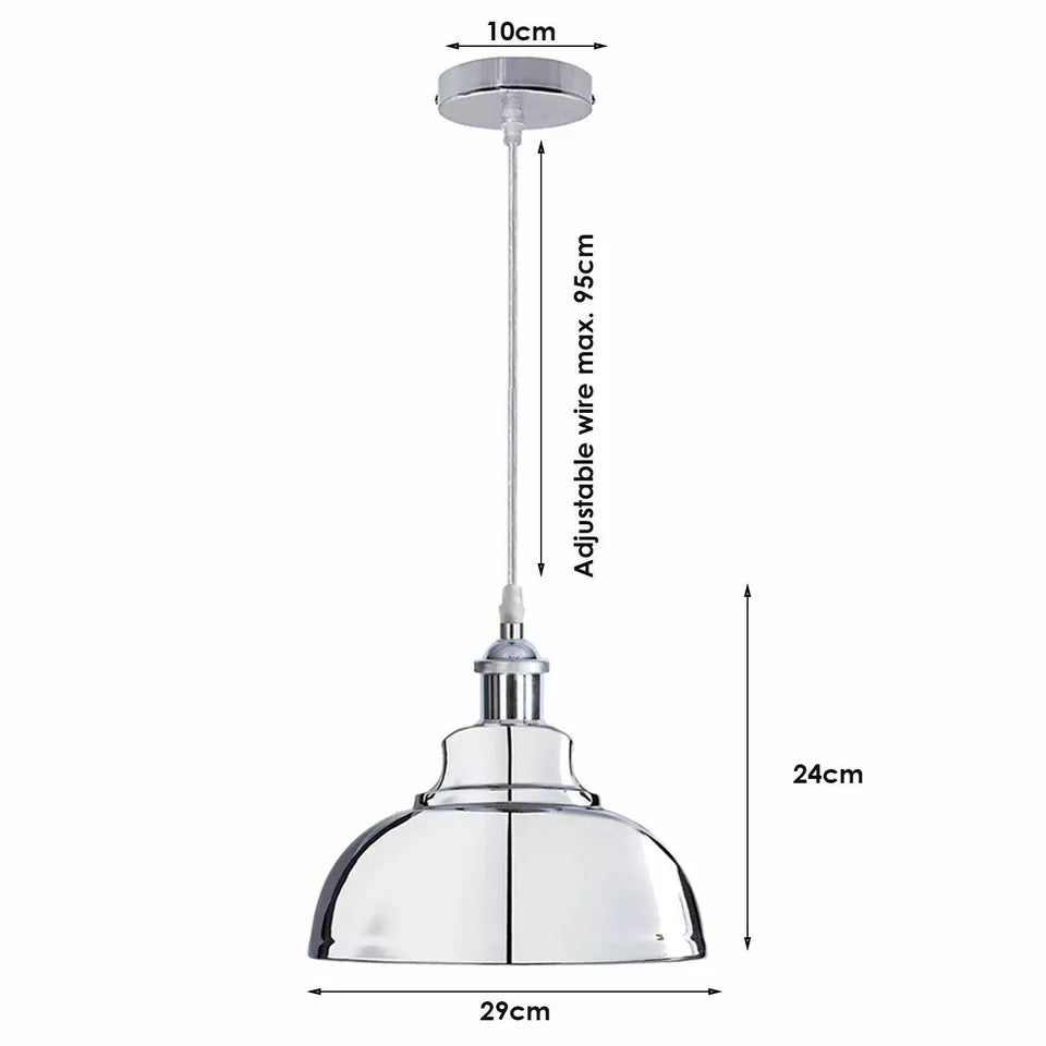 Chrome Pendant Light – E27, Choice of Metal Shades or Wire Cage - photo 6