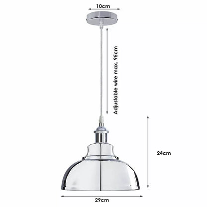 Chrome Pendant Light – E27, Choice of Metal Shades or Wire Cage - photo 6