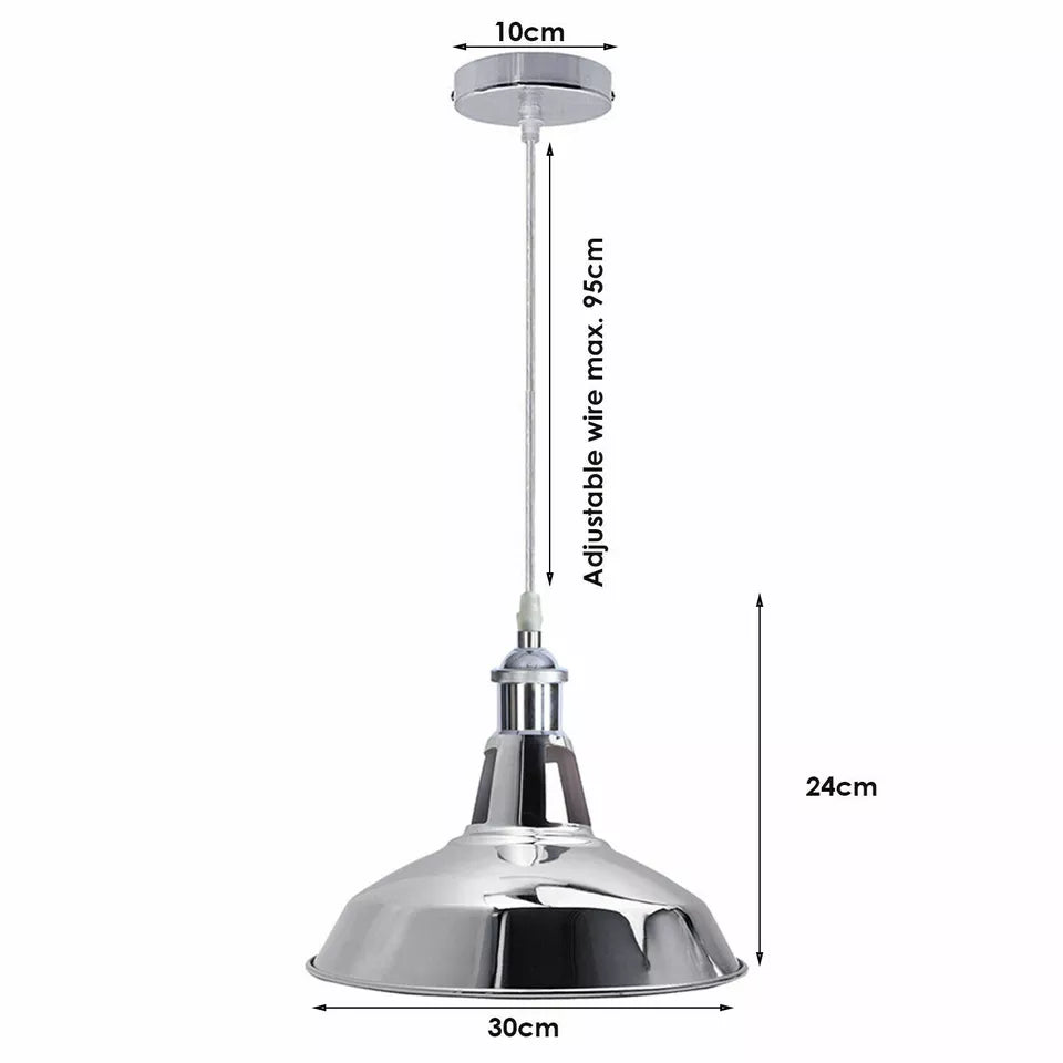 Chrome Pendant Light – E27, Choice of Metal Shades or Wire Cage - photo 7