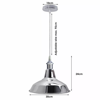 Chrome Pendant Light – E27, Choice of Metal Shades or Wire Cage - photo 7