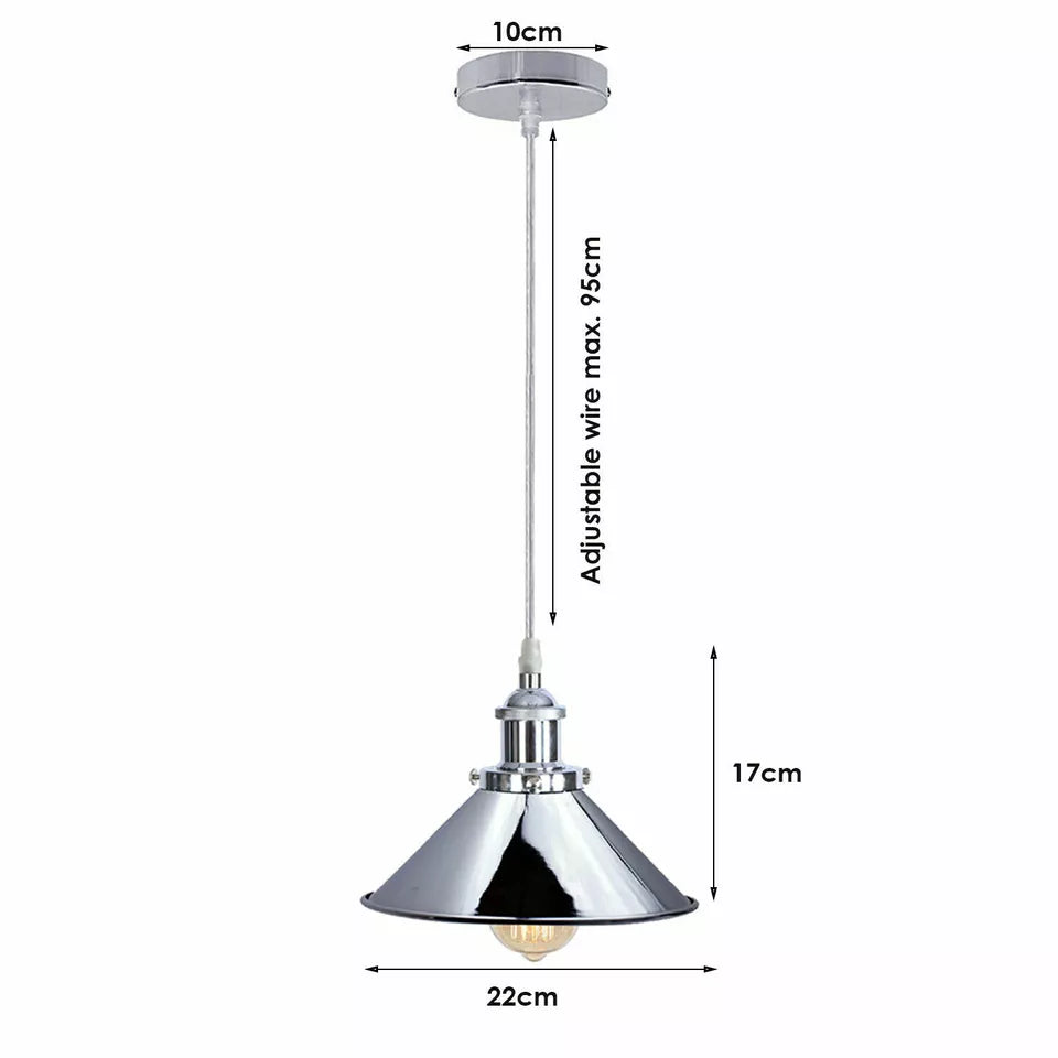 Chrome Pendant Light – E27, Choice of Metal Shades or Wire Cage - photo 8