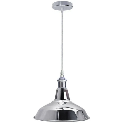 Chrome Pendant Light – E27, Choice of Metal Shades or Wire Cage - Chrome, Barn Slotted 30 cm Chrome, Without Bulb