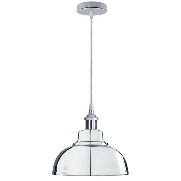 Chrome Pendant Light – E27, Choice of Metal Shades or Wire Cage - Chrome, Curvy 29 cm Chrome, Without Bulb