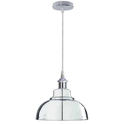Chrome Pendant Light – E27, Choice of Metal Shades or Wire Cage - Chrome, Curvy 29 cm Chrome, Without Bulb