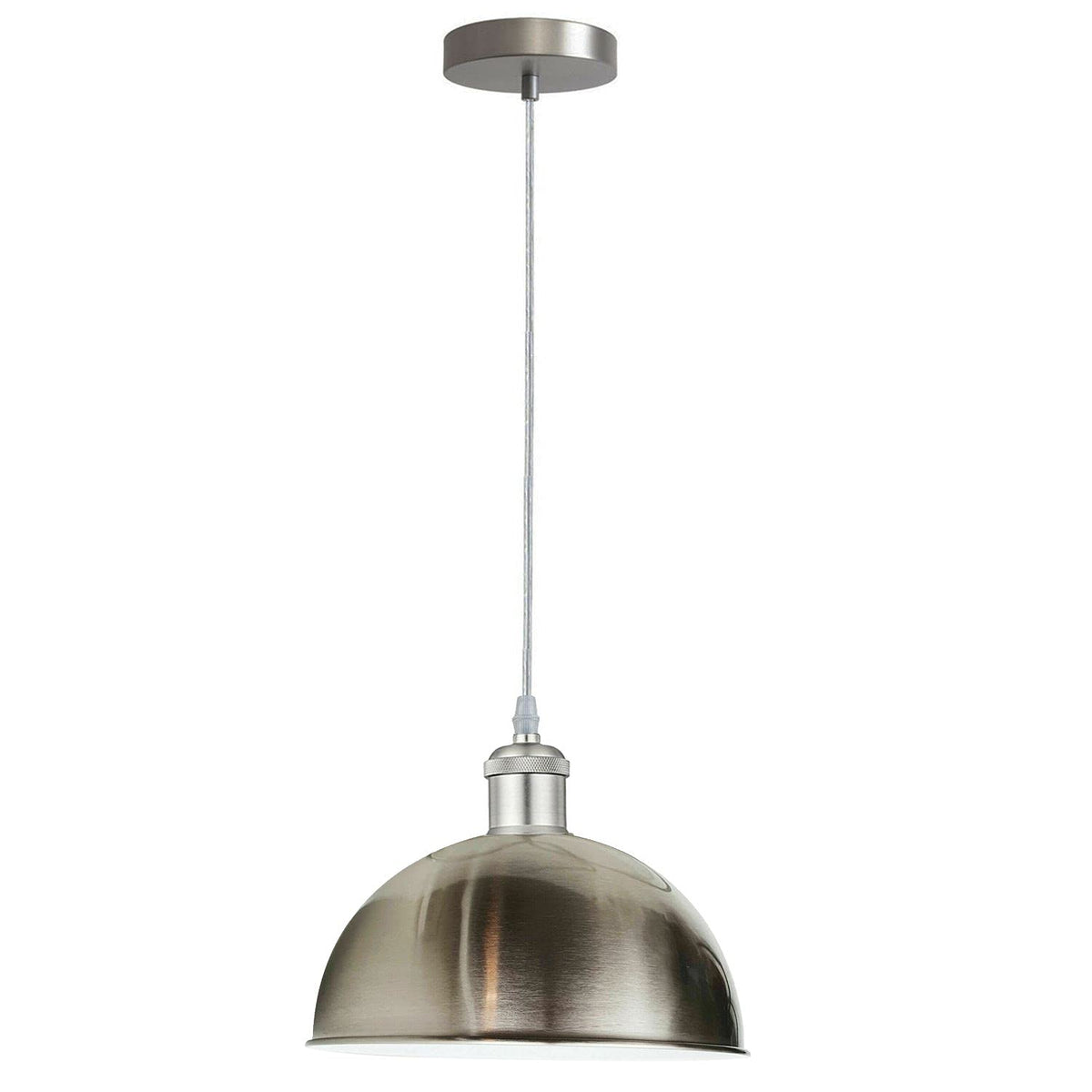Chrome Pendant Light – E27, Choice of Metal Shades or Wire Cage - Chrome, Dome 30 cm Satin Nickel, Without Bulb
