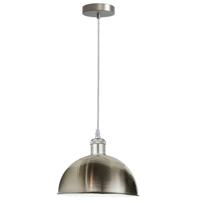 Chrome Pendant Light – E27, Choice of Metal Shades or Wire Cage - Chrome, Dome 30 cm Satin Nickel, Without Bulb