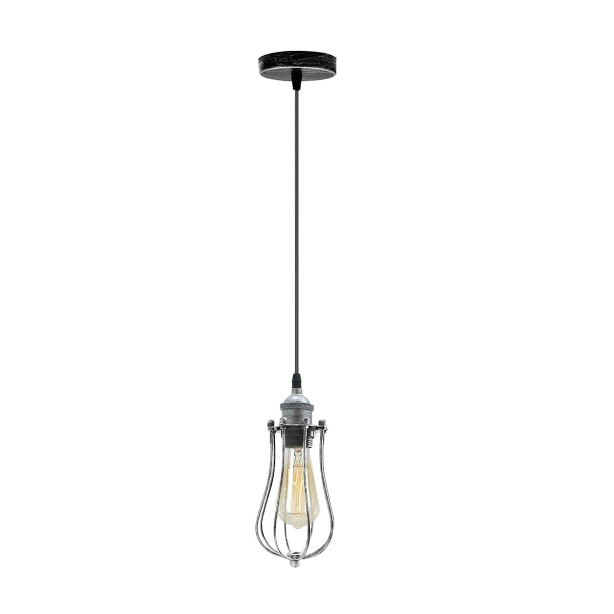 Chrome Pendant Light – E27, Choice of Metal Shades or Wire Cage - Chrome, Round Cage Chrome, T130 LED Bulb 4W