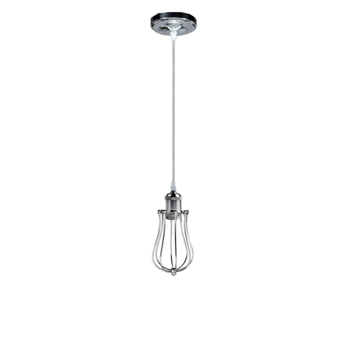 Chrome Pendant Light – E27, Choice of Metal Shades or Wire Cage - Chrome, Round Cage Chrome, Without Bulb