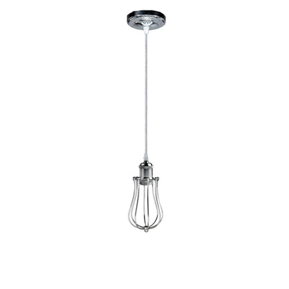 Chrome Pendant Light – E27, Choice of Metal Shades or Wire Cage - Chrome, Round Cage Chrome, Without Bulb