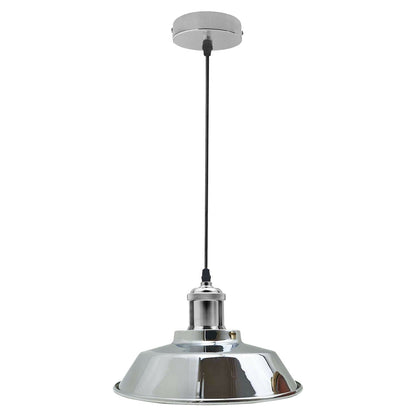 Chrome Pendant Light – E27, Choice of Metal Shades or Wire Cage - Chrome, Vintage Dome 22 cm Chrome, Without Bulb