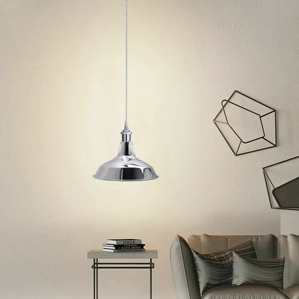 Chrome Pendant Light – E27, Choice of Metal Shades or Wire Cage
