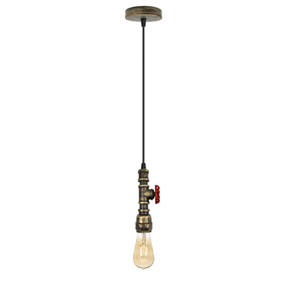 Water Pipe Pendant Light – Steampunk Tap Design, 4 Finishes, E27 - Brushed Brass, No Shade, Holder Only, Without Bulb