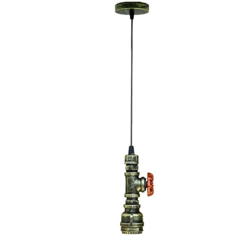 Water Pipe Pendant Light – Steampunk Tap Design, 4 Finishes, E27 - Brushed Brass, No Shade, Without Bulb