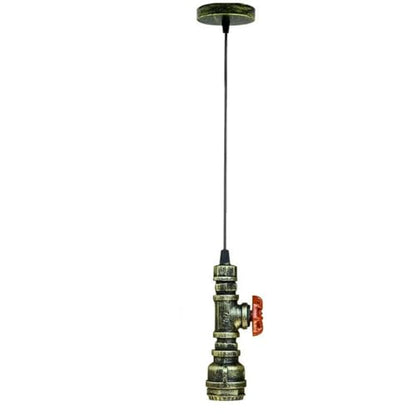 Water Pipe Pendant Light – Steampunk Tap Design, 4 Finishes, E27 - Brushed Brass, No Shade, Without Bulb