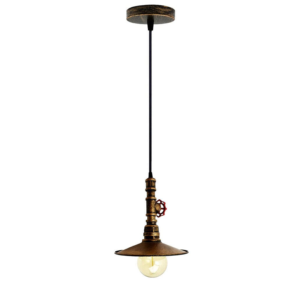 Water Pipe Pendant Light – Steampunk Tap Design, 4 Finishes, E27 - Brushed Copper, Flat Brushed Copper, Holder Only, Without Bulb