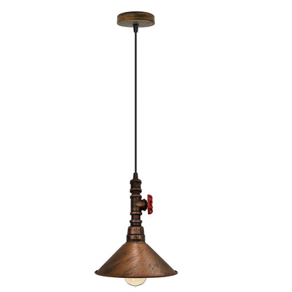 Water Pipe Pendant Light – Steampunk Tap Design, 4 Finishes, E27 - Brushed Copper, Flat Cone 22 cm Brushed Copper, Holder Only, Without Bulb