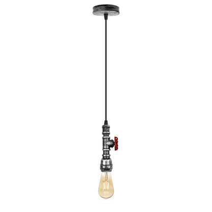 Water Pipe Pendant Light – Steampunk Tap Design, 4 Finishes, E27 - Brushed Silver, No Shade, Holder Only, Without Bulb