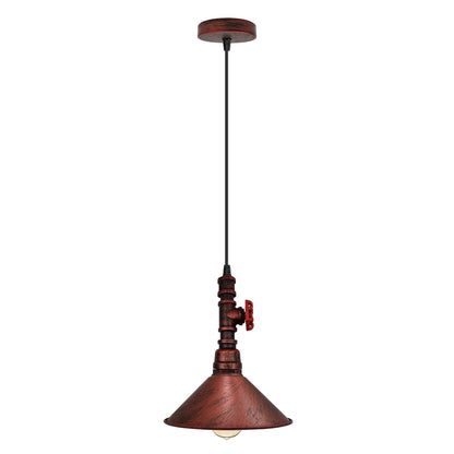 Water Pipe Pendant Light – Steampunk Tap Design, 4 Finishes, E27 - Rustic Red, Flat Cone 22 cm Rustic Red, Holder Only, Without Bulb
