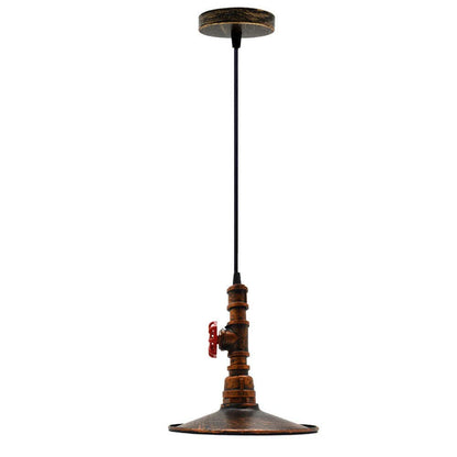 Water Pipe Pendant Light – Steampunk Tap Design, 4 Finishes, E27 - Rustic Red, Flat Rustic Red, Without Bulb