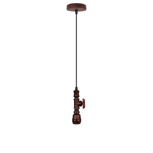 Water Pipe Pendant Light – Steampunk Tap Design, 4 Finishes, E27 - Rustic Red, No Shade, Without Bulb