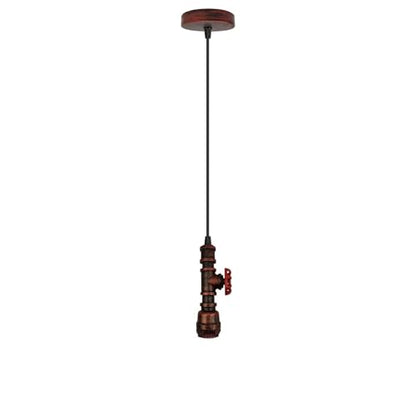 Water Pipe Pendant Light – Steampunk Tap Design, 4 Finishes, E27 - Rustic Red, No Shade, Without Bulb