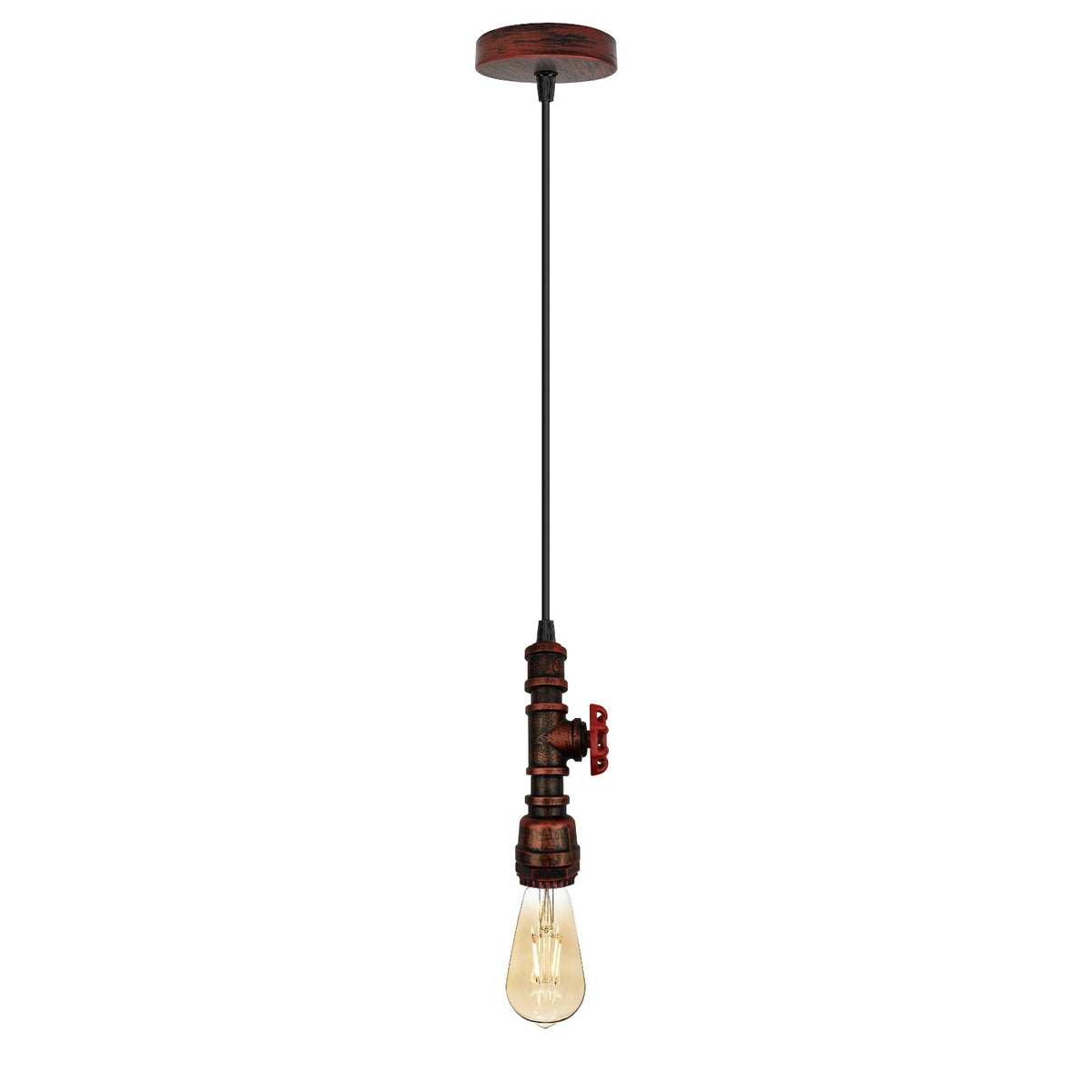 Water Pipe Pendant Light – Steampunk Tap Design, 4 Finishes, E27 - Rustic Red, No Shade, Holder Only, Without Bulb