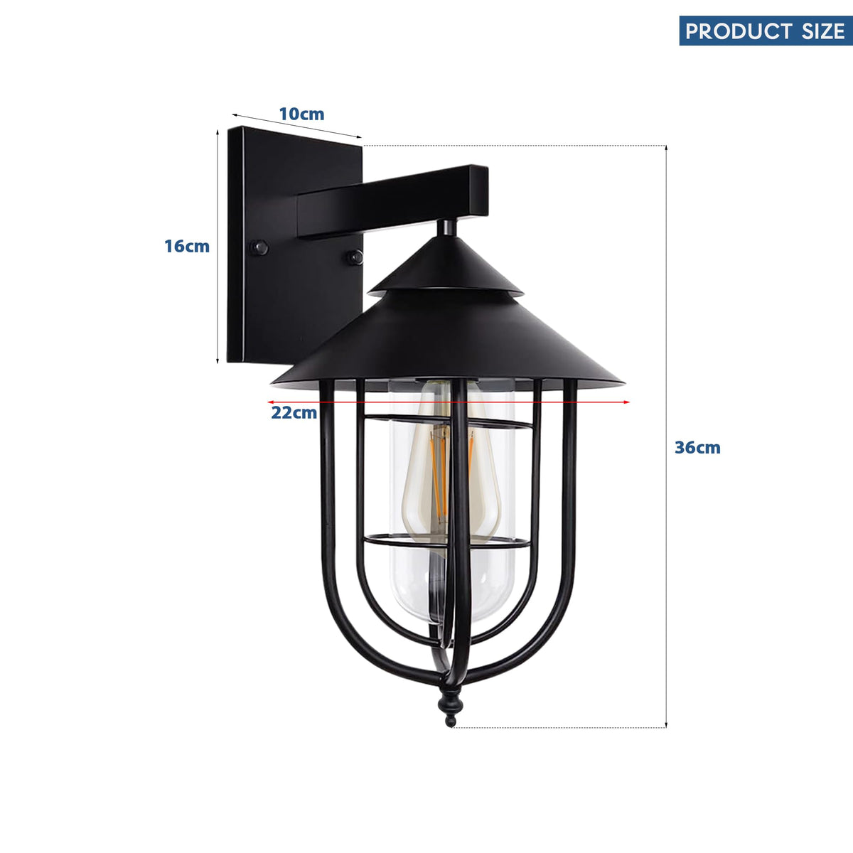 Vintage Outdoor Lantern Wall Light – Black, Ribbed Glass, E27 - photo 2