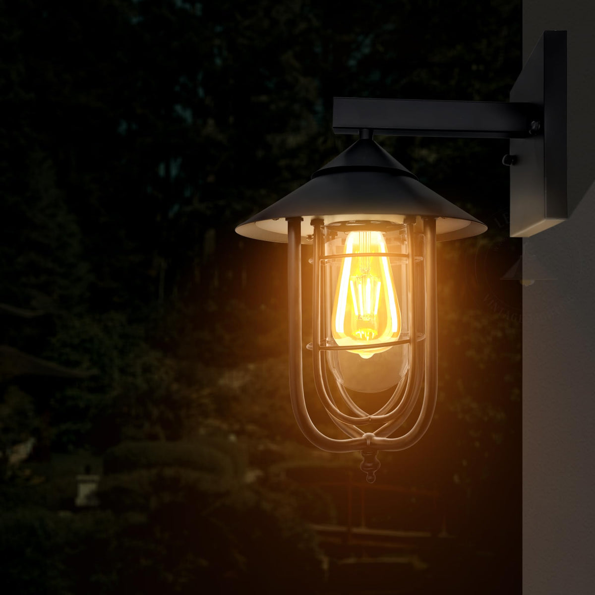 Vintage Outdoor Lantern Wall Light – Black, Ribbed Glass, E27 - photo 6