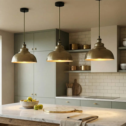 Vintage Dome Pendant Light 29 cm – White or Green Brass, E27 - photo 2