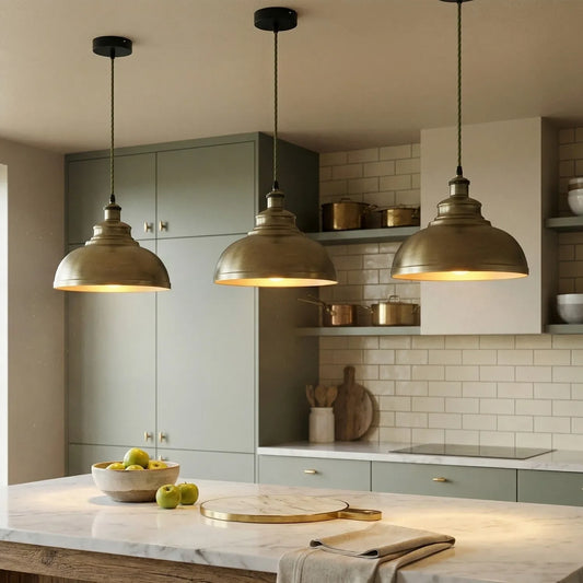 Vintage Dome Pendant Light 29 cm – White or Green Brass, E27 - photo 2