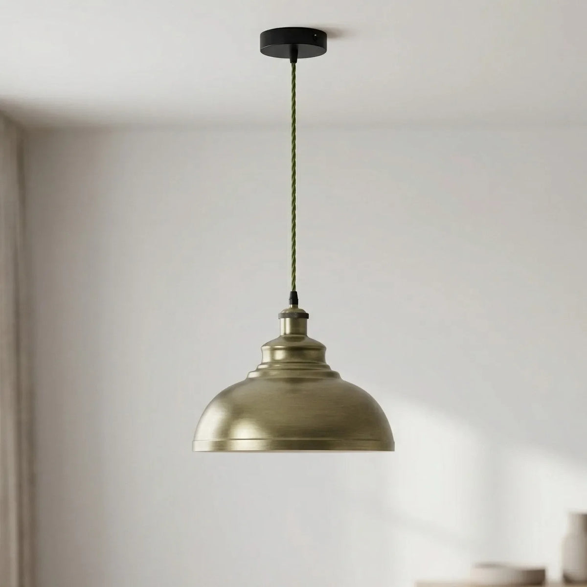 Vintage Dome Pendant Light 29 cm – White or Green Brass, E27 - photo 3