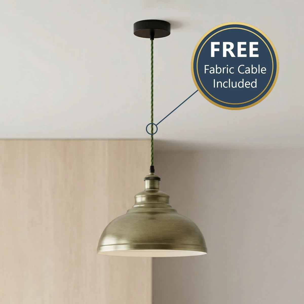 Vintage Dome Pendant Light 29 cm – White or Green Brass, E27 - Green Brass, Without Bulb