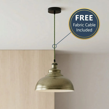 Vintage Dome Pendant Light 29 cm – White or Green Brass, E27 - Green Brass, Without Bulb