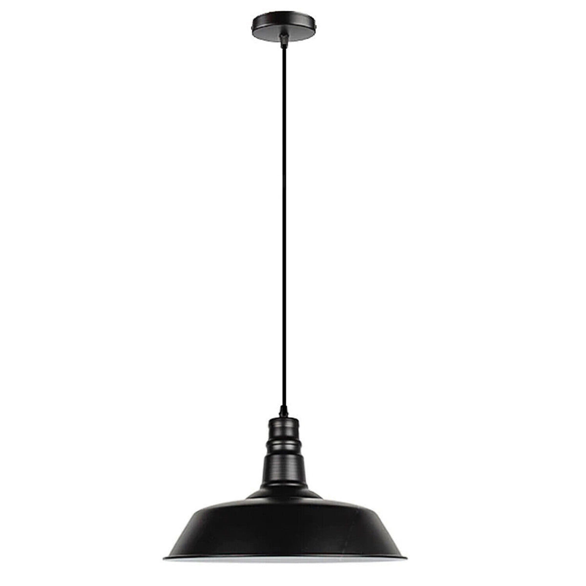 Vintage Industrial Pendant Light – Dome, Barn or Wide Shade, 20 Finishes, E27 - Black, Wide Flat 36 cm Black & White Inner, Without Bulb