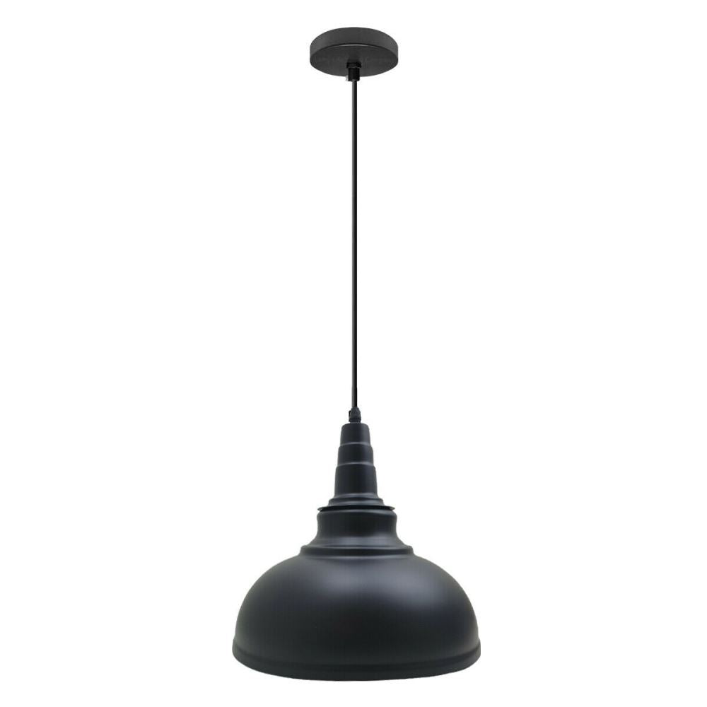 Vintage Industrial Pendant Light – Dome, Barn or Wide Shade, 20 Finishes, E27 - Black, Curved Dome 29 cm Black & White Inner, Without Bulb
