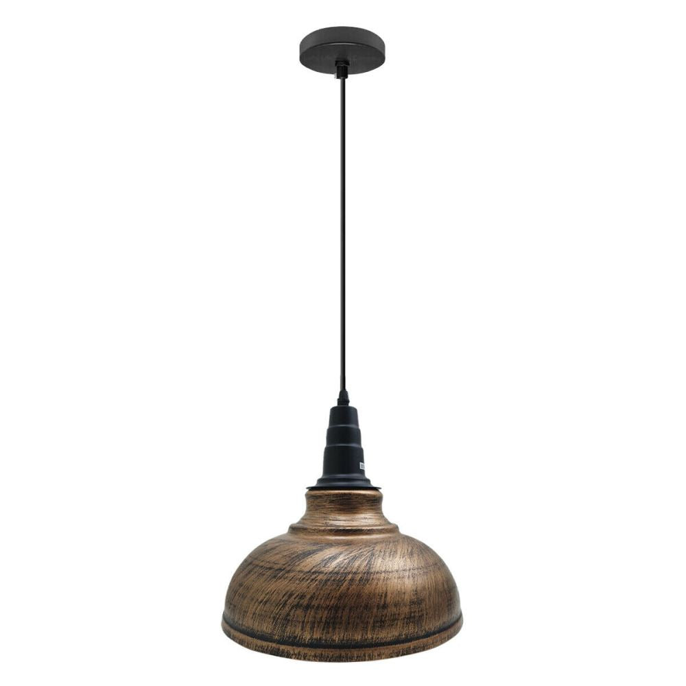 Vintage Industrial Pendant Light – Dome, Barn or Wide Shade, 20 Finishes, E27 - Black, Curved Dome 29 cm Brushed Copper, Without Bulb