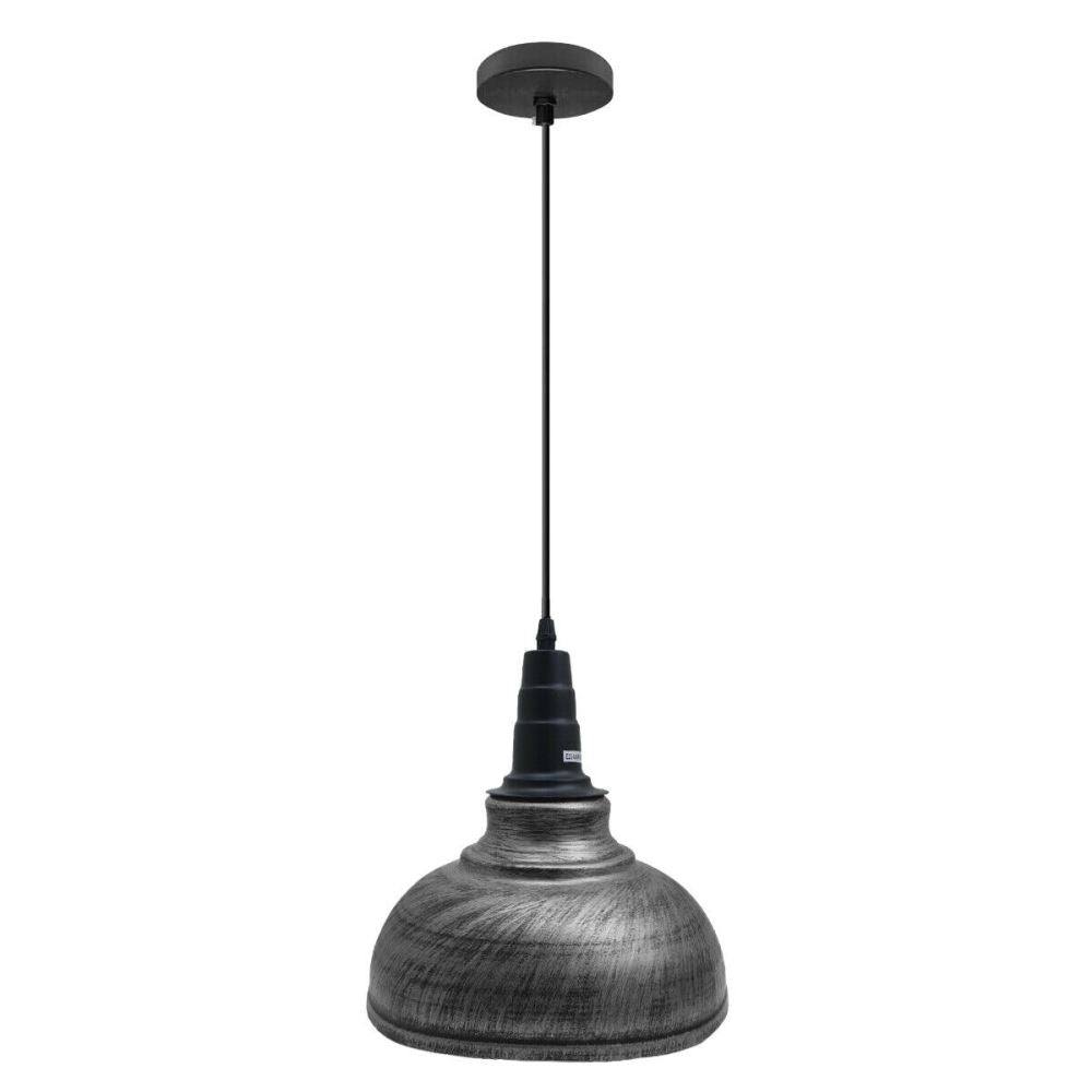 Vintage Industrial Pendant Light – Dome, Barn or Wide Shade, 20 Finishes, E27 - Black, Curved Dome 29 cm Brushed Silver, Without Bulb